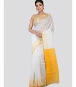 White Pure Cotton Hand Woven Saree Without Blouse