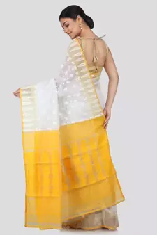 White Pure Cotton Hand Woven Saree Without Blouse