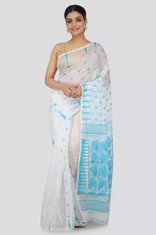 White Pure Cotton Hand Woven Saree Without Blouse