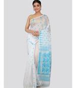 White Pure Cotton Hand Woven Saree Without Blouse