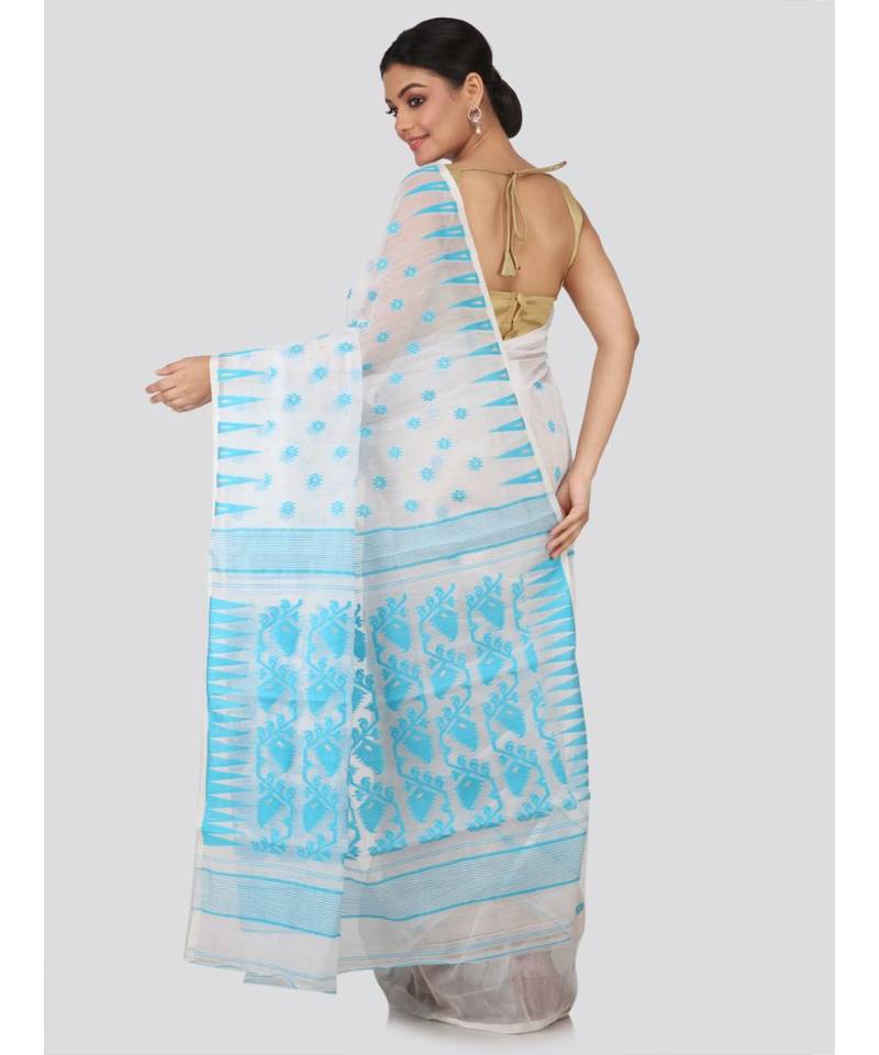 White Pure Cotton Hand Woven Saree Without Blouse