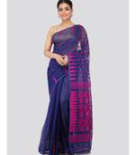 Blue Pure Cotton Hand Woven Saree Without Blouse