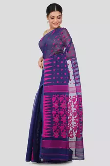 Blue Pure Cotton Hand Woven Saree Without Blouse