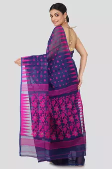Blue Pure Cotton Hand Woven Saree Without Blouse