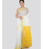 White Pure Cotton Hand Woven Saree Without Blouse