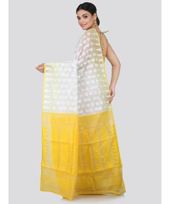 White Pure Cotton Hand Woven Saree Without Blouse 3