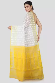 White Pure Cotton Hand Woven Saree Without Blouse