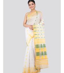 White Pure Cotton Hand Woven Saree Without Blouse