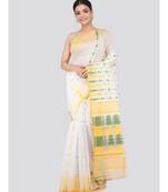White Pure Cotton Hand Woven Saree Without Blouse