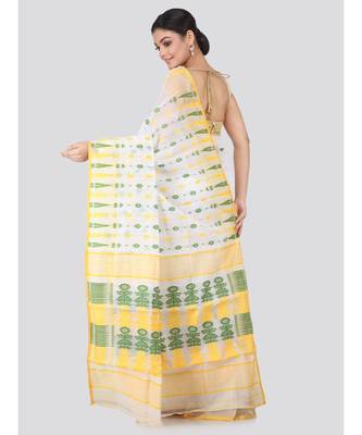 White Pure Cotton Hand Woven Saree Without Blouse 3