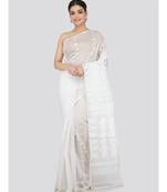 White Pure Cotton Hand Woven Saree Without Blouse