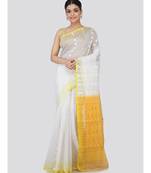White Pure Cotton Hand Woven Saree Without Blouse