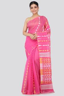 Pink Pure Cotton Hand Woven Saree Without Blouse