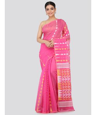 Pink Pure Cotton Hand Woven Saree Without Blouse 1