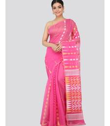 Pink Pure Cotton Hand Woven Saree Without Blouse