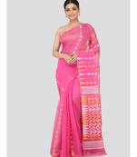 Pink Pure Cotton Hand Woven Saree Without Blouse