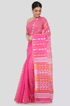 Pink Pure Cotton Hand Woven Saree Without Blouse