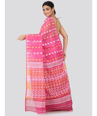 Pink Pure Cotton Hand Woven Saree Without Blouse 3