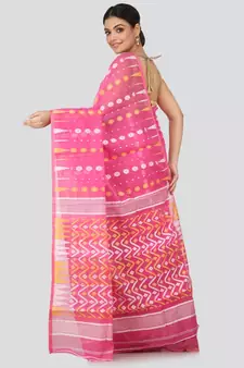 Pink Pure Cotton Hand Woven Saree Without Blouse