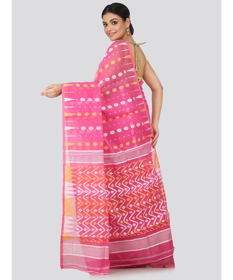 Pink Pure Cotton Hand Woven Saree Without Blouse