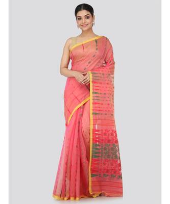 Red Pure Cotton Hand Woven Saree Without Blouse 1