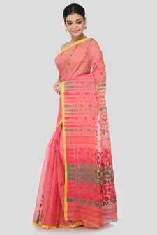 Red Pure Cotton Hand Woven Saree Without Blouse