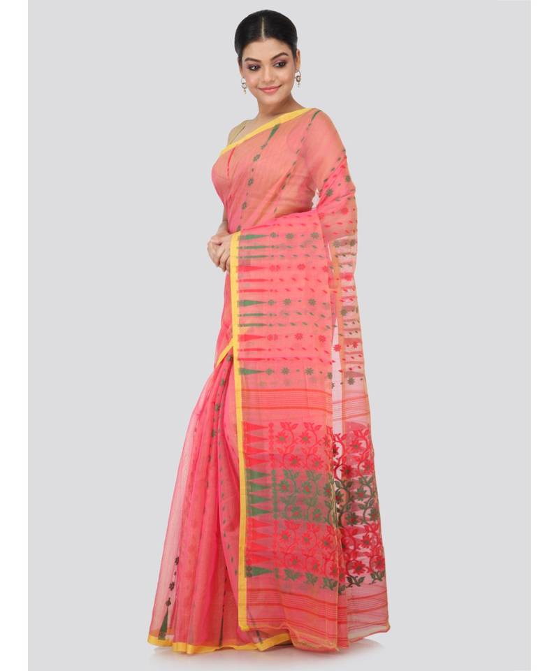 Red Pure Cotton Hand Woven Saree Without Blouse