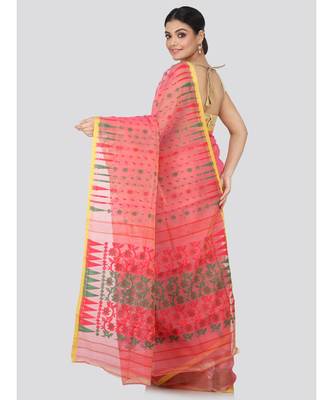 Red Pure Cotton Hand Woven Saree Without Blouse 3