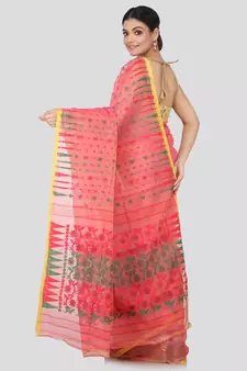 Red Pure Cotton Hand Woven Saree Without Blouse