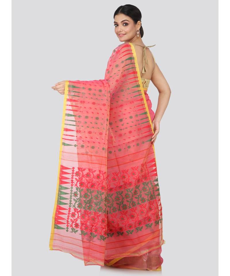 Red Pure Cotton Hand Woven Saree Without Blouse