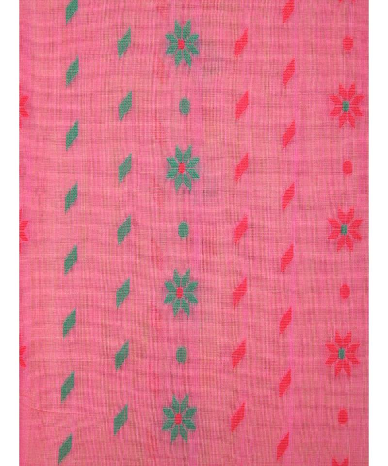 Red Pure Cotton Hand Woven Saree Without Blouse