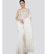 White Pure Cotton Hand Woven Saree Without Blouse