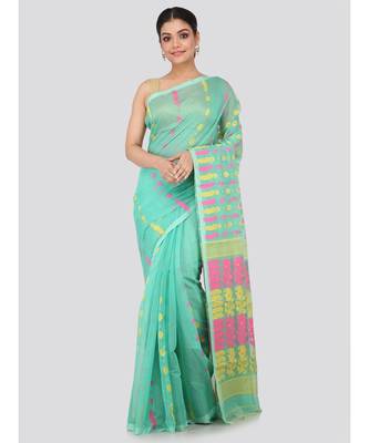 Green Pure Cotton Hand Woven Saree Without Blouse 1