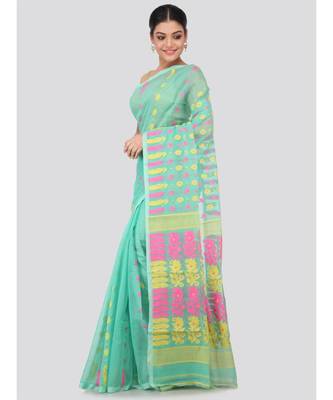Green Pure Cotton Hand Woven Saree Without Blouse 2