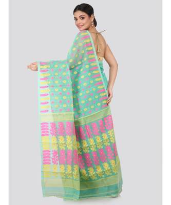 Green Pure Cotton Hand Woven Saree Without Blouse 3