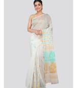 White Pure Cotton Hand Woven Saree Without Blouse