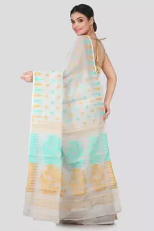 White Pure Cotton Hand Woven Saree Without Blouse