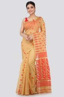 Beige Pure Cotton Hand Woven Saree Without Blouse