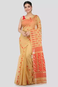 Beige Pure Cotton Hand Woven Saree Without Blouse