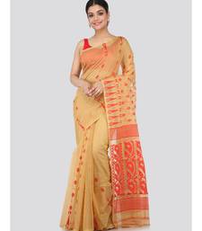 Beige Pure Cotton Hand Woven Saree Without Blouse