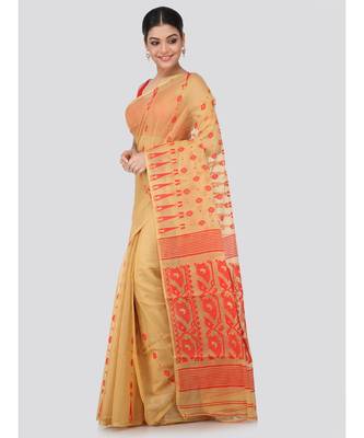Beige Pure Cotton Hand Woven Saree Without Blouse 2