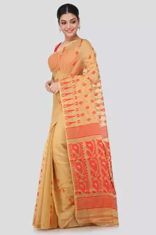 Beige Pure Cotton Hand Woven Saree Without Blouse