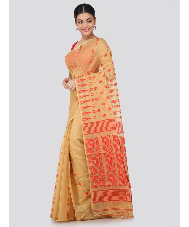 Beige Pure Cotton Hand Woven Saree Without Blouse