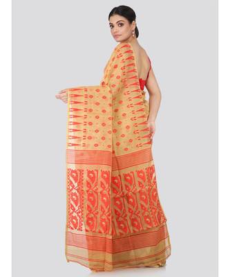 Beige Pure Cotton Hand Woven Saree Without Blouse 3