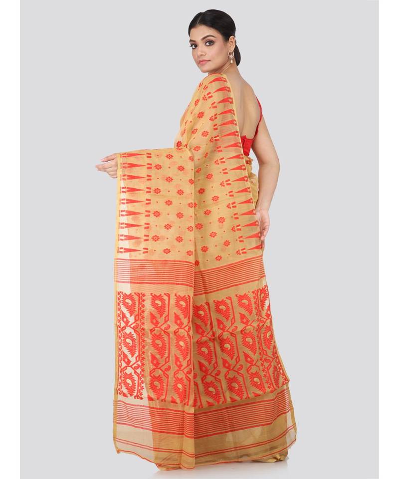 Beige Pure Cotton Hand Woven Saree Without Blouse