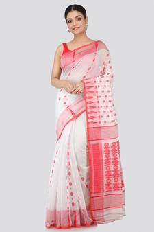 white pure cotton hand woven   saree