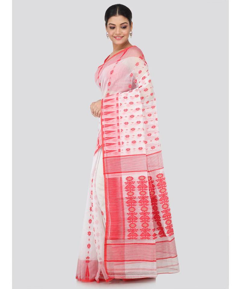 white pure cotton hand woven   saree