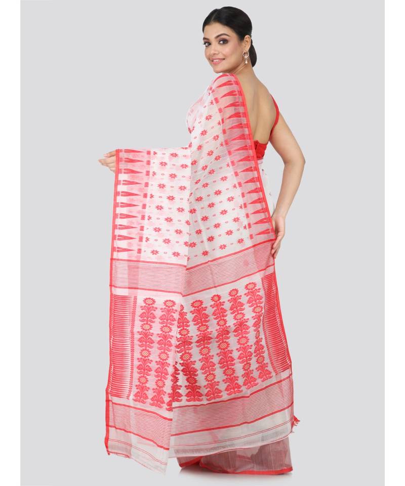 white pure cotton hand woven   saree