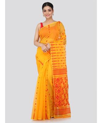 Yellow Pure Cotton Hand Woven Saree Without Blouse 1