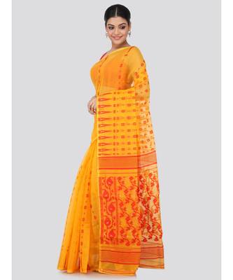 Yellow Pure Cotton Hand Woven Saree Without Blouse 2